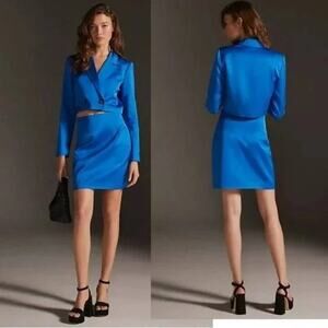 Anthropologie X Mare Mare Blue Satin Blazer and Mini Skirt Set in Small NWT